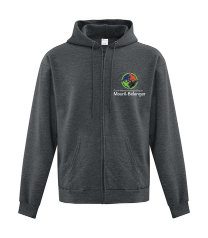 Sweat-shirt à capuche unisexe en polaire à fermeture éclair complète.