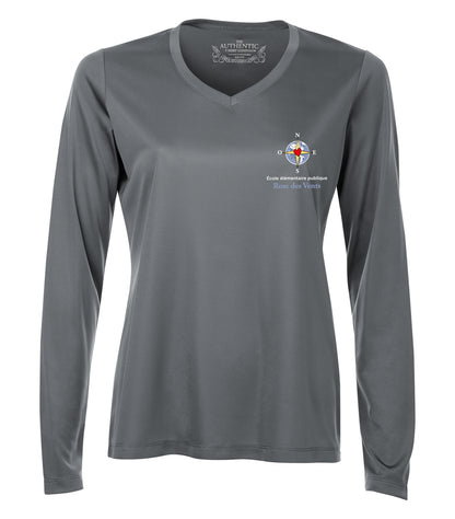 T-shirt Dry-Fit à manches longues et col en V pour femme